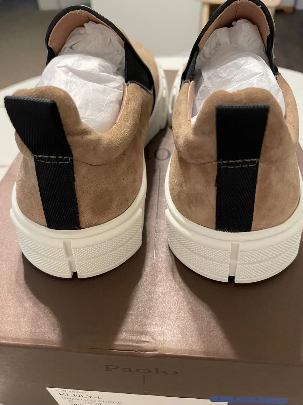 PAOLO Kenny Khaki NEw in BoxSuede Women Slip-On Suede Sneakers in Taupe Sz 6 1/2